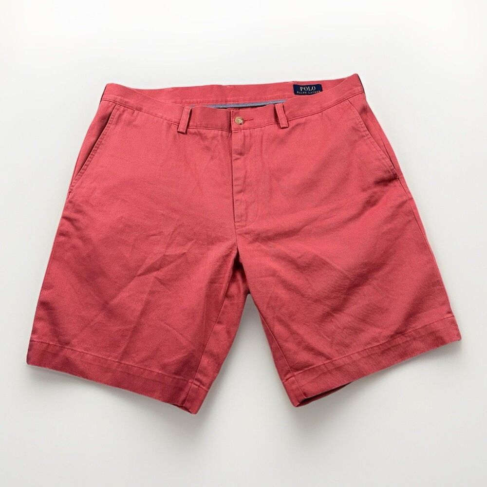 Polo Ralph Lauren Shorts Mens 36 Red Cotton Chino Classic Fit 9 Inseam Casual